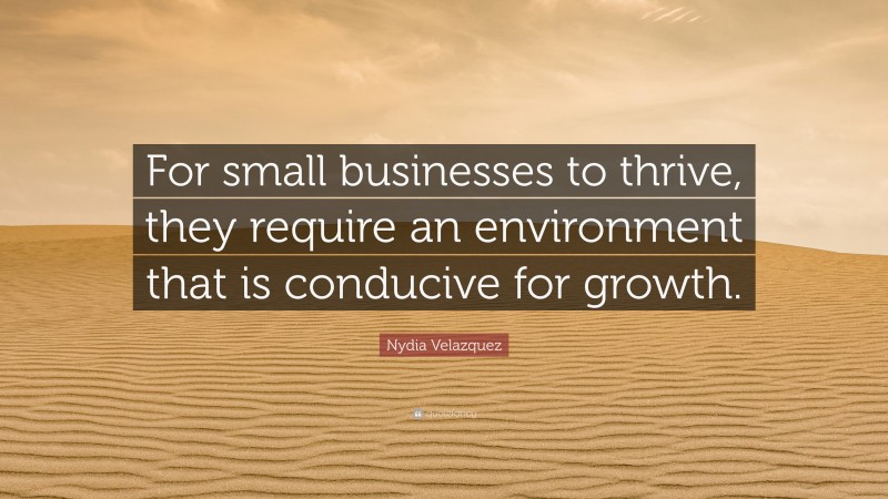 Nydia Velazquez Quote: “For small businesses to thrive, they require an environment that is conducive for growth.”