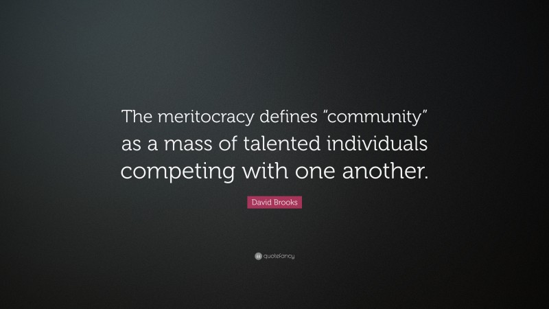 David Brooks Quote: “The meritocracy defines “community” as a mass of talented individuals competing with one another.”