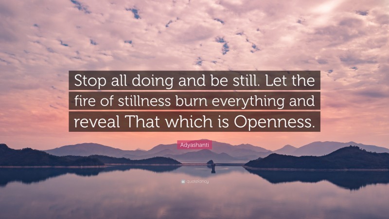 Adyashanti Quote: “Stop all doing and be still. Let the fire of stillness burn everything and reveal That which is Openness.”