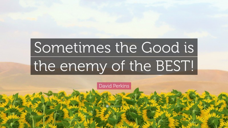 David Perkins Quote: “Sometimes the Good is the enemy of the BEST!”
