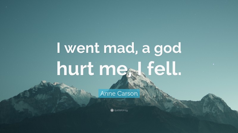 Anne Carson Quote: “I went mad, a god hurt me, I fell.”