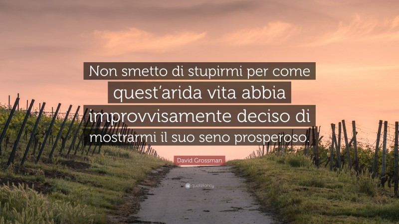 David Grossman Quote: “Non smetto di stupirmi per come quest’arida vita abbia improvvisamente deciso di mostrarmi il suo seno prosperoso.”