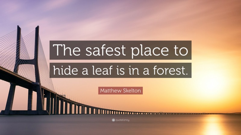 Matthew Skelton Quote: “The safest place to hide a leaf is in a forest.”