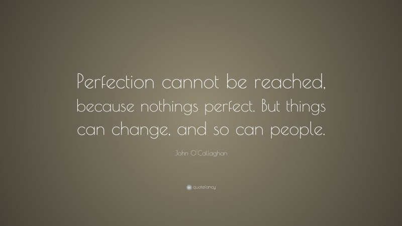 John O'Callaghan Quote: “Perfection cannot be reached, because nothings perfect. But things can change, and so can people.”