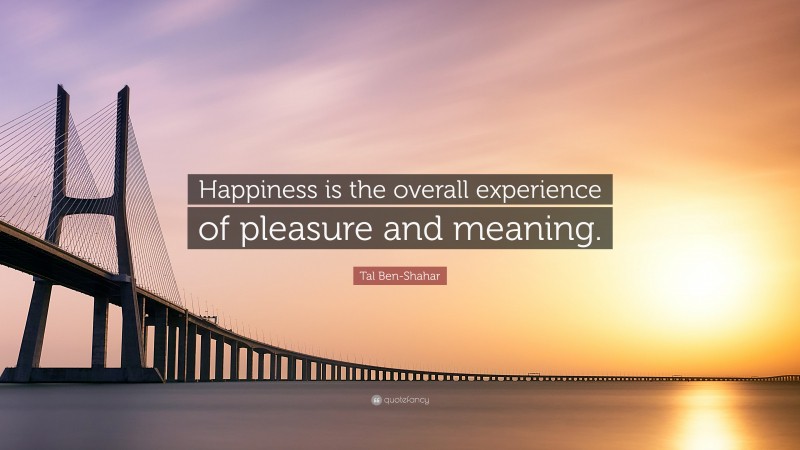 Tal Ben-Shahar Quote: “Happiness is the overall experience of pleasure and meaning.”