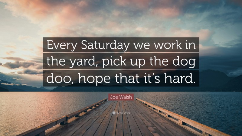 Joe Walsh Quote: “Every Saturday we work in the yard, pick up the dog doo, hope that it’s hard.”