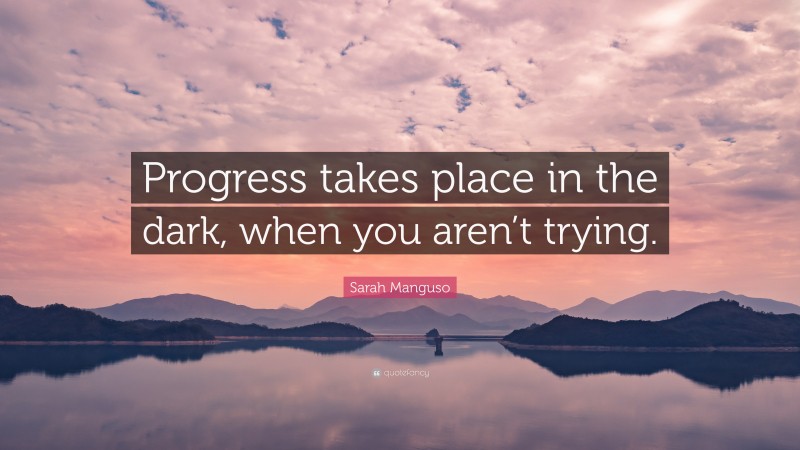 Sarah Manguso Quote: “Progress takes place in the dark, when you aren’t trying.”