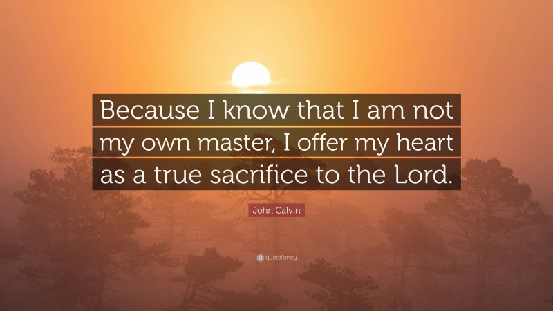 John Calvin Quote: “Because I know that I am not my own master, I offer my heart as a true sacrifice to the Lord.”