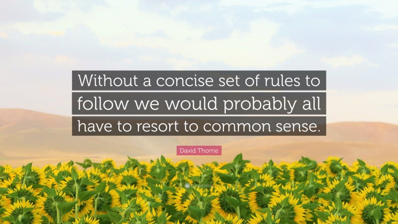 David Thorne Quote: “Without a concise set of rules to follow we would probably all have to resort to common sense.”