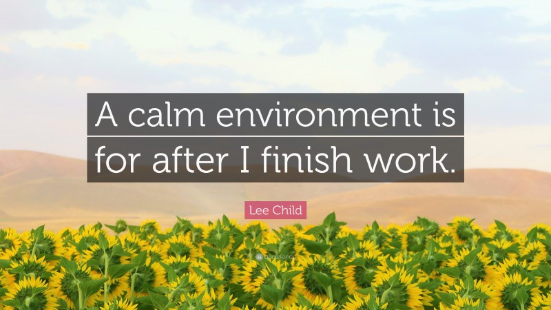 Lee Child Quote: “A calm environment is for after I finish work.”