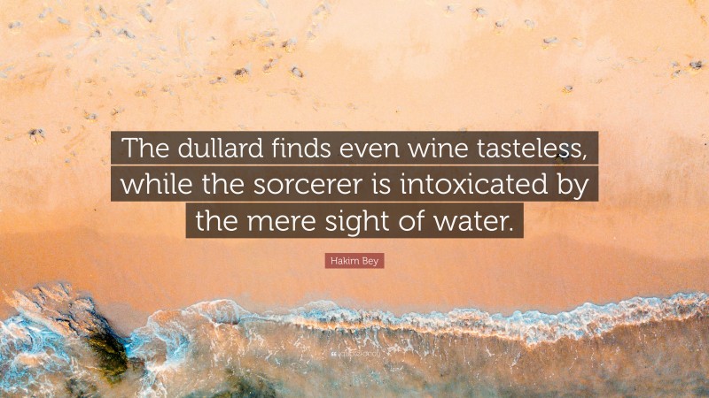 Hakim Bey Quote: “The dullard finds even wine tasteless, while the sorcerer is intoxicated by the mere sight of water.”