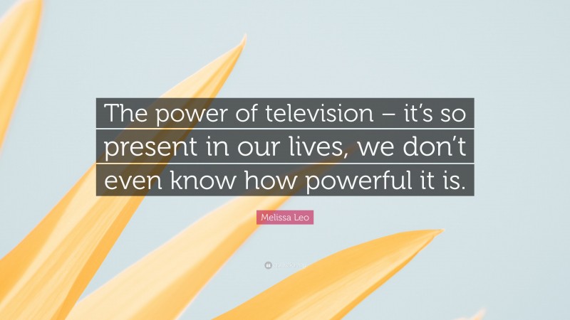 Melissa Leo Quote: “The power of television – it’s so present in our lives, we don’t even know how powerful it is.”