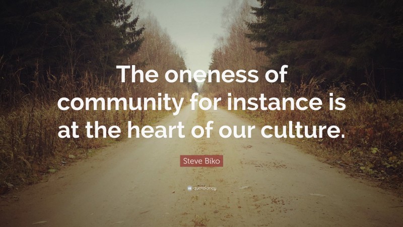 Steve Biko Quote: “The oneness of community for instance is at the heart of our culture.”