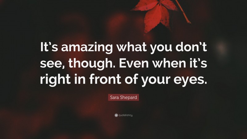 Sara Shepard Quote: “It’s amazing what you don’t see, though. Even when it’s right in front of your eyes.”