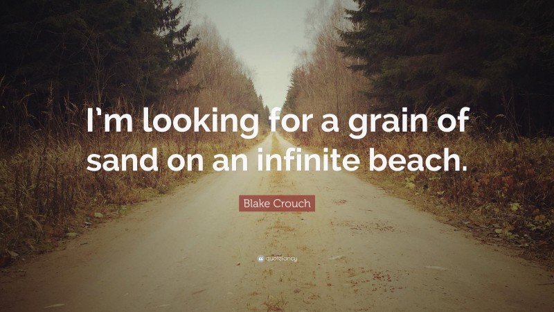 Blake Crouch Quote: “I’m looking for a grain of sand on an infinite beach.”