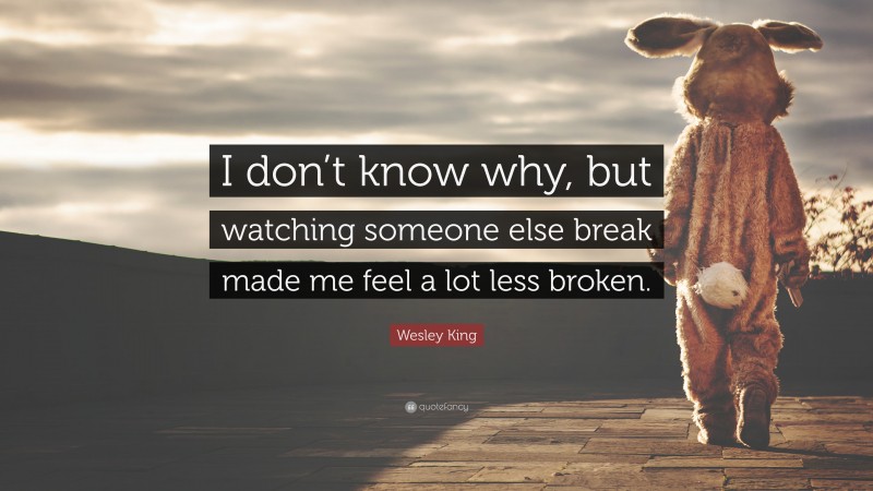 Wesley King Quote: “I don’t know why, but watching someone else break made me feel a lot less broken.”