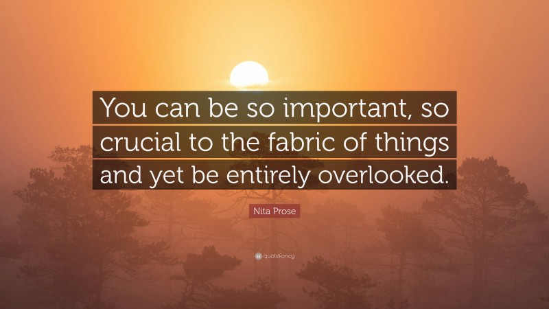 Nita Prose Quote: “You can be so important, so crucial to the fabric of things and yet be entirely overlooked.”