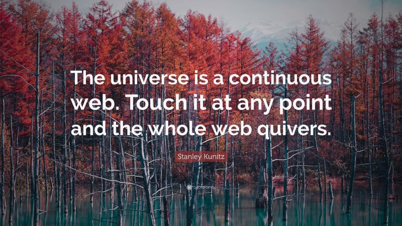 Stanley Kunitz Quote: “The universe is a continuous web. Touch it at any point and the whole web quivers.”