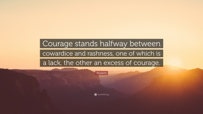 Plutarch Quote: “Courage stands halfway between cowardice and rashness, one of which is a lack, the other an excess of courage.”