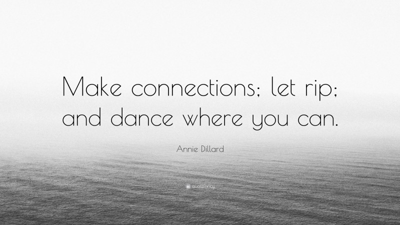 Annie Dillard Quote: “Make connections; let rip; and dance where you can.”