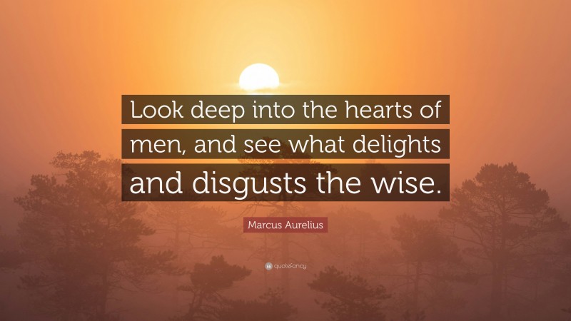 Marcus Aurelius Quote: “Look deep into the hearts of men, and see what delights and disgusts the wise.”