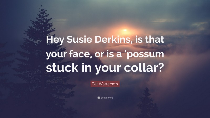 Bill Watterson Quote: “Hey Susie Derkins, is that your face, or is a ’possum stuck in your collar?”