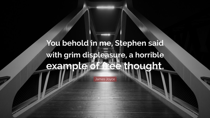 James Joyce Quote: “You behold in me, Stephen said with grim displeasure, a horrible example of free thought.”
