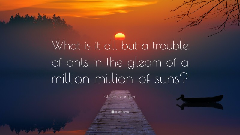 Alfred Tennyson Quote: “What is it all but a trouble of ants in the gleam of a million million of suns?”