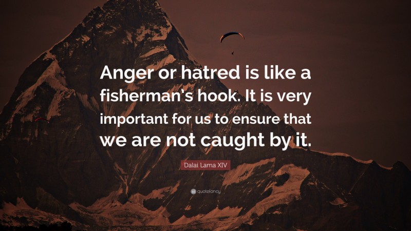 Dalai Lama XIV Quote: “Anger or hatred is like a fisherman’s hook. It is very important for us to ensure that we are not caught by it.”