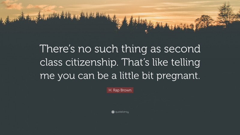 H. Rap Brown Quote: “There’s no such thing as second class citizenship. That’s like telling me you can be a little bit pregnant.”
