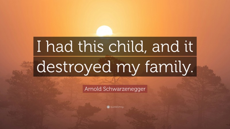 Arnold Schwarzenegger Quote: “I had this child, and it destroyed my family.”
