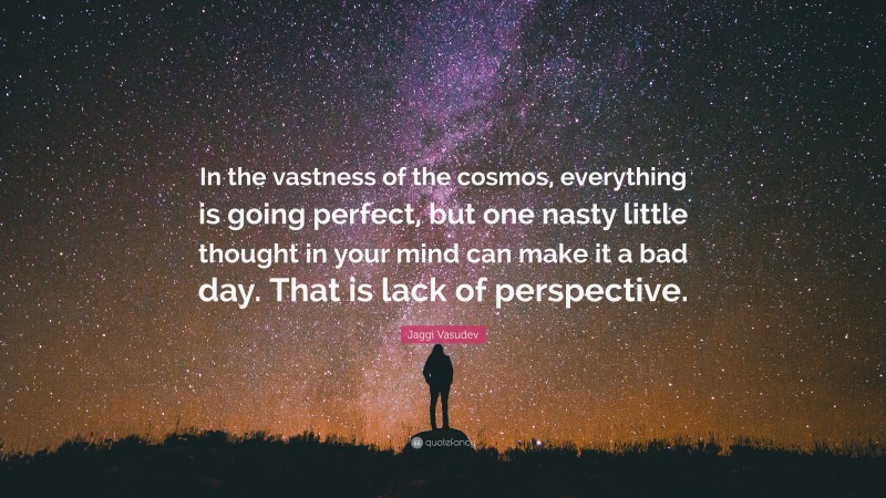 Jaggi Vasudev Quote: “In the vastness of the cosmos, everything is going perfect, but one nasty little thought in your mind can make it a bad day. That is lack of perspective.”