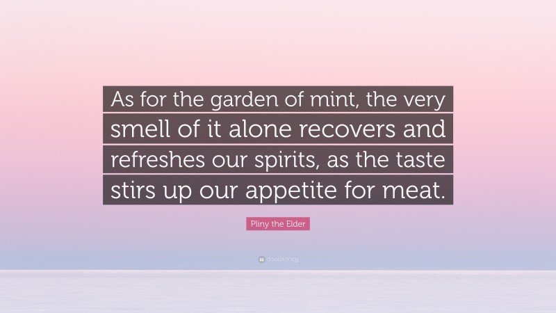 Pliny the Elder Quote: “As for the garden of mint, the very smell of it alone recovers and refreshes our spirits, as the taste stirs up our appetite for meat.”