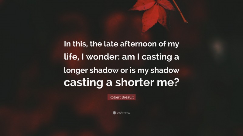 Robert Breault Quote: “In this, the late afternoon of my life, I wonder: am I casting a longer shadow or is my shadow casting a shorter me?”