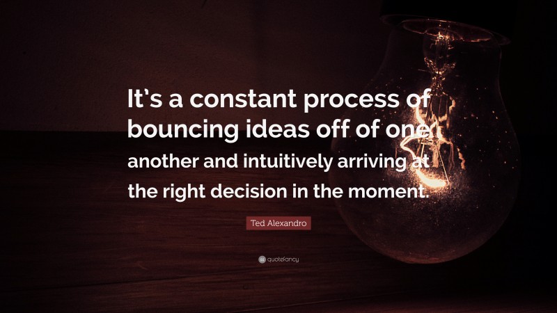 Ted Alexandro Quote: “It’s a constant process of bouncing ideas off of one another and intuitively arriving at the right decision in the moment.”