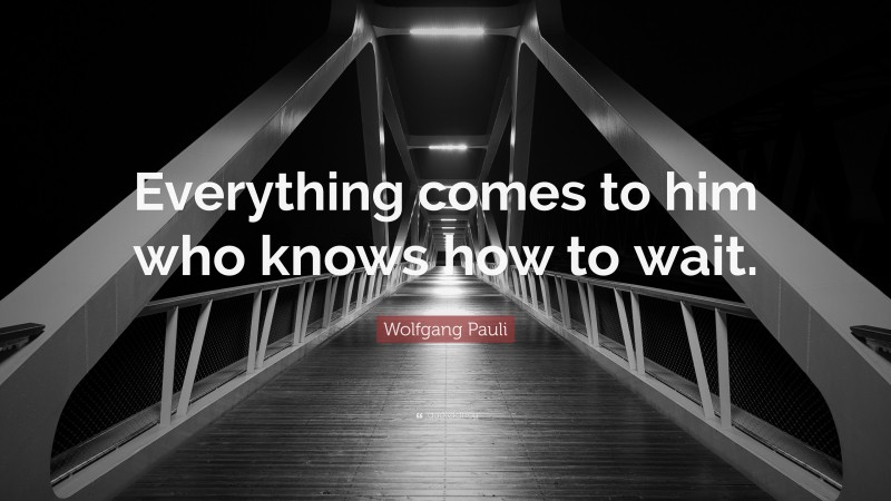 Wolfgang Pauli Quote: “Everything comes to him who knows how to wait.”