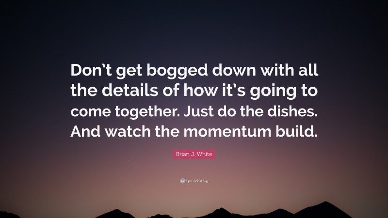 Brian J. White Quote: “Don’t get bogged down with all the details of how it’s going to come together. Just do the dishes. And watch the momentum build.”