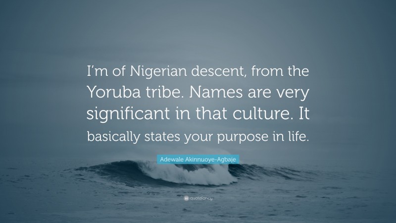 Adewale Akinnuoye-Agbaje Quote: “I’m of Nigerian descent, from the Yoruba tribe. Names are very significant in that culture. It basically states your purpose in life.”