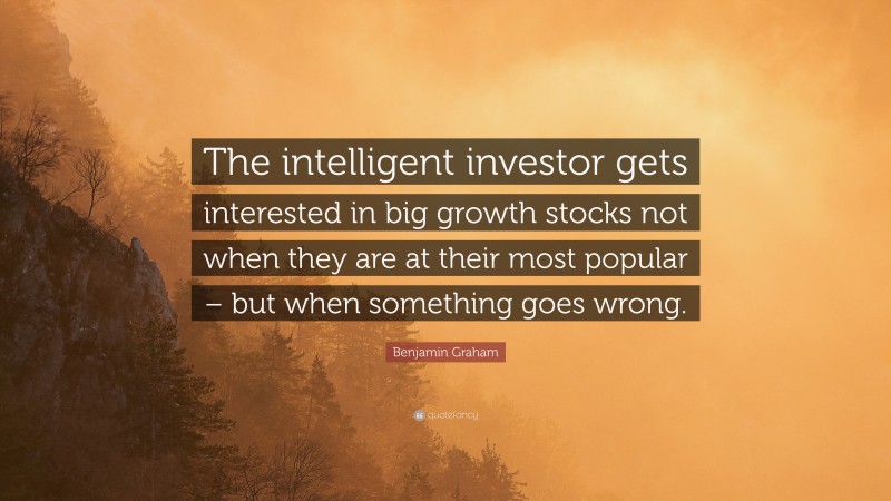 Benjamin Graham Quote: “The intelligent investor gets interested in big growth stocks not when they are at their most popular – but when something goes wrong.”
