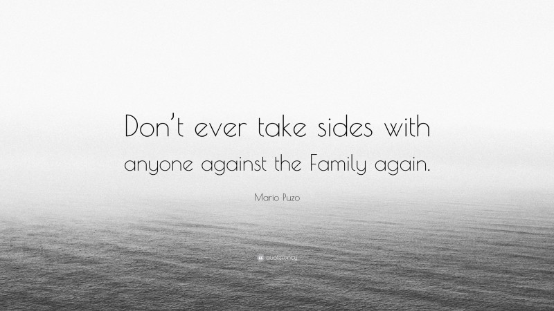 Mario Puzo Quote: “Don’t ever take sides with anyone against the Family again.”