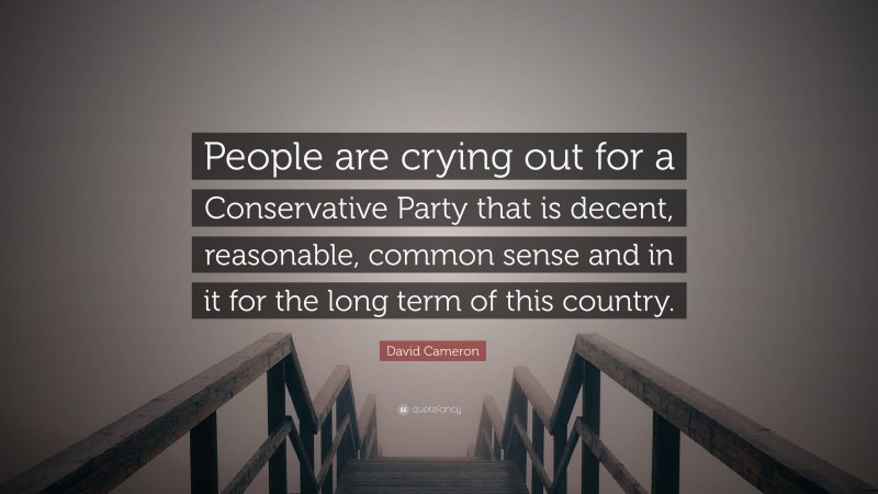 David Cameron Quote: “People are crying out for a Conservative Party that is decent, reasonable, common sense and in it for the long term of this country.”