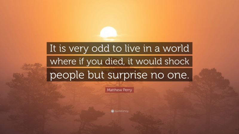 Matthew Perry Quote: “It is very odd to live in a world where if you died, it would shock people but surprise no one.”