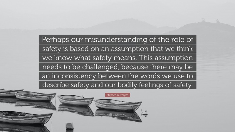 Stephen W. Porges Quote: “Perhaps our misunderstanding of the role of safety is based on an assumption that we think we know what safety means. This assumption needs to be challenged, because there may be an inconsistency between the words we use to describe safety and our bodily feelings of safety.”