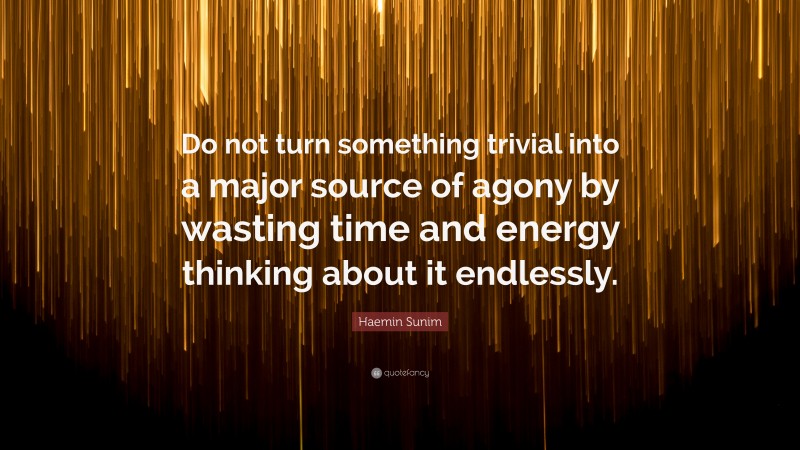 Haemin Sunim Quote: “Do not turn something trivial into a major source of agony by wasting time and energy thinking about it endlessly.”