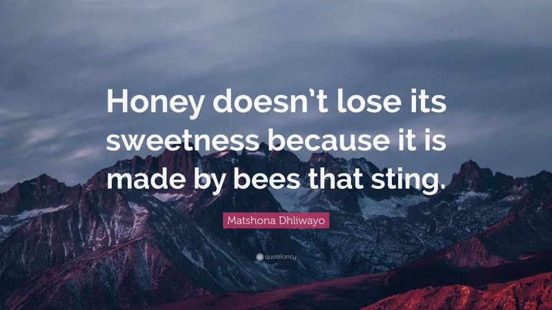 Matshona Dhliwayo Quote: “Honey doesn’t lose its sweetness because it is made by bees that sting.”