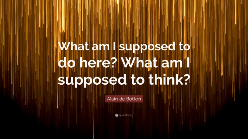 Alain de Botton Quote: “What am I supposed to do here? What am I supposed to think?”