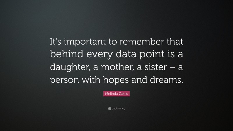 Melinda Gates Quote: “It’s important to remember that behind every data point is a daughter, a mother, a sister – a person with hopes and dreams.”