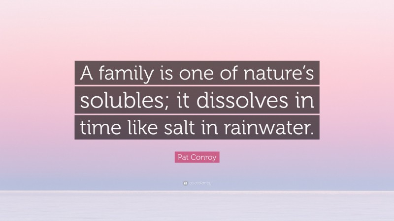 Pat Conroy Quote: “A family is one of nature’s solubles; it dissolves in time like salt in rainwater.”