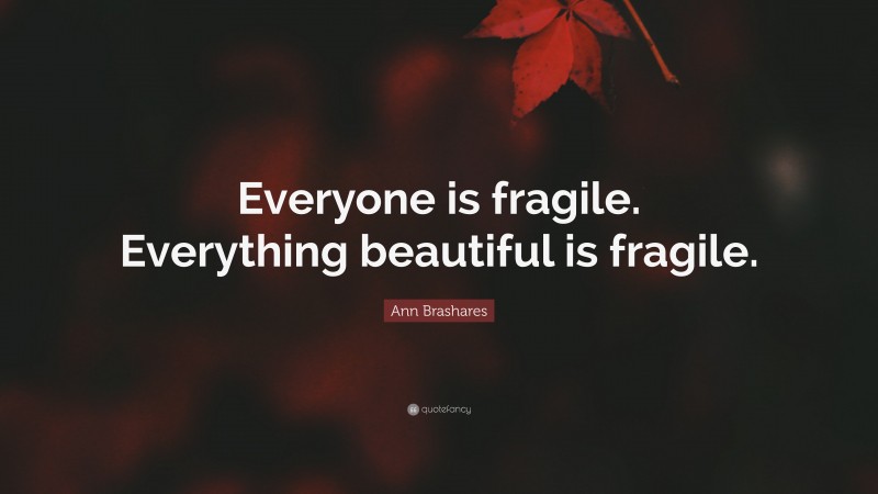 Ann Brashares Quote: “Everyone is fragile. Everything beautiful is fragile.”