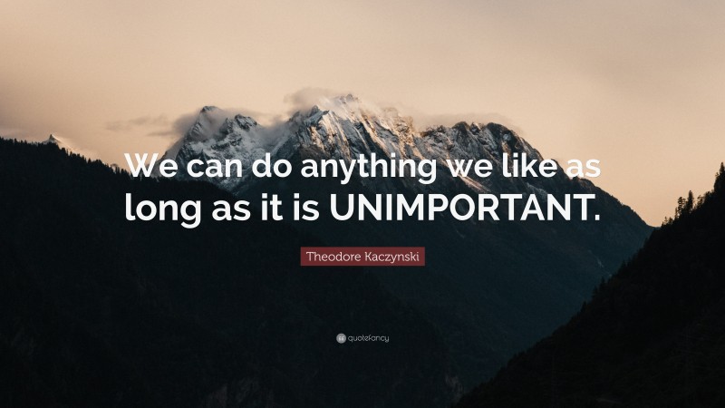 Theodore Kaczynski Quote: “We can do anything we like as long as it is UNIMPORTANT.”